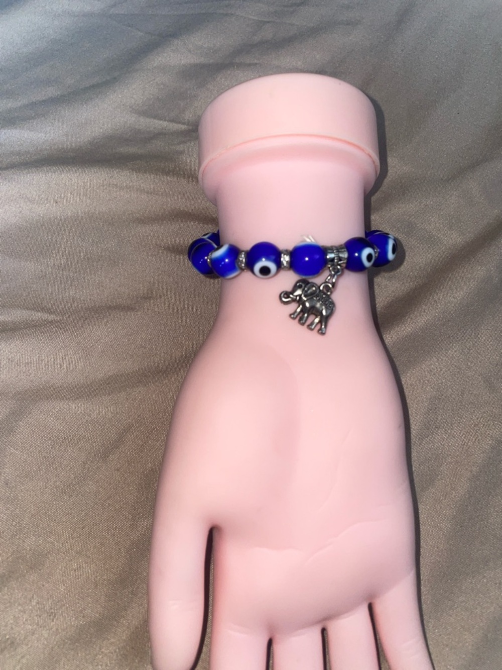 Blue Evil Eye Bead Bracelet with Elephant Charm